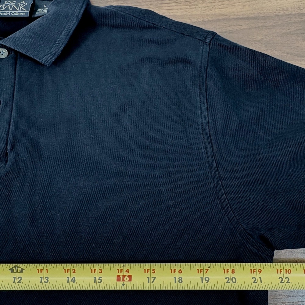 Jos A Bank Travelers Collection Polo Shirt Large Black Cotton Pique Short Sleeve - Picture 6 of 8